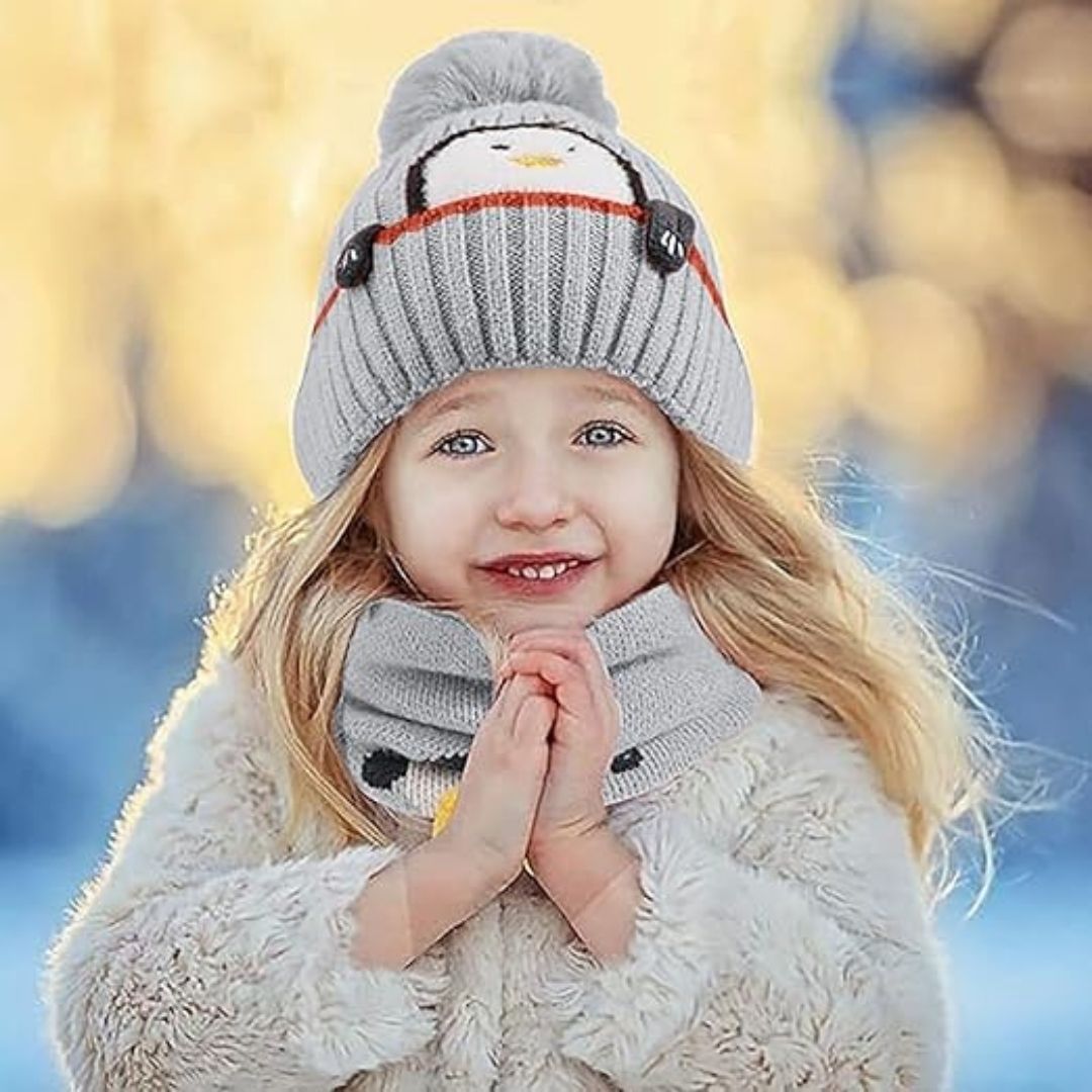 Cute Penguin Bobble Hat & Scarf Set - Keep Your Little One Warm