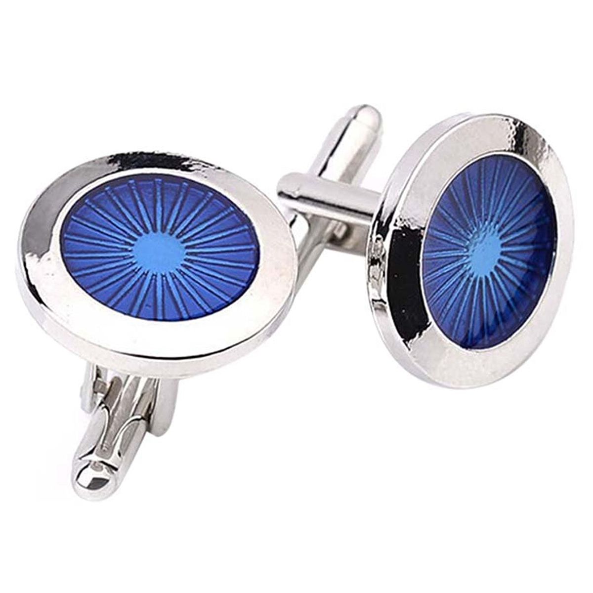 OYPFXMI 1 Pair Fashion Cufflinks Round eyes Shirt Cufflinks Cuff Links Mens Dress Business Wedding Gift Present(Silver+blue)