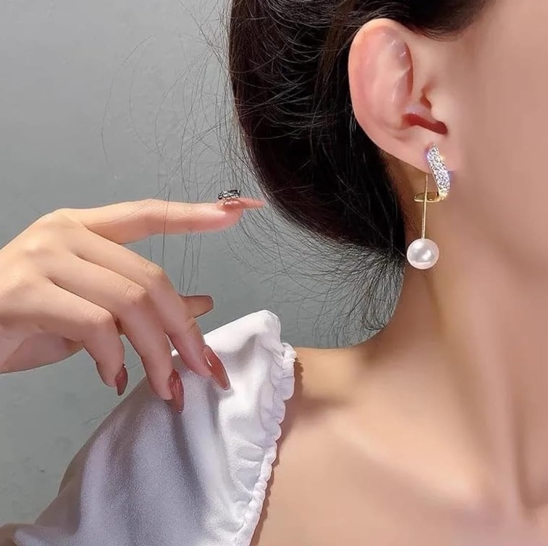 1 Pcs Korean 2 Way Earrings With Long Chain Pearl Drop Earring for Women Girls Stylish Party Wear Light Weight Latest Design, Casual, Fancy, Party Office Wear Daily Wear Drops & Dangle Earrings