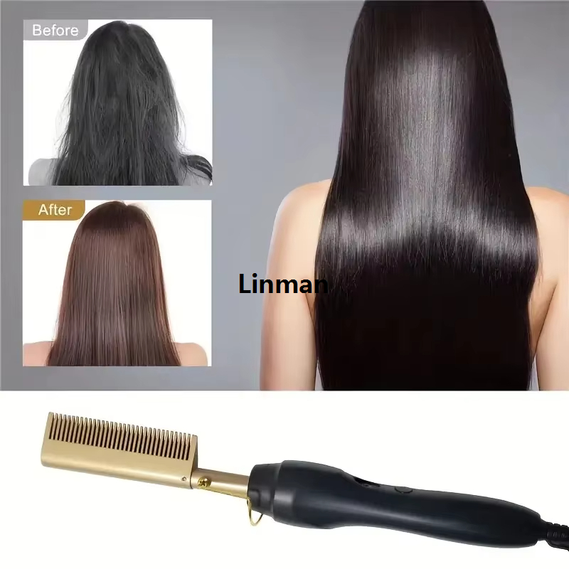 Linman Multi Functional Electric Copper Comb Straightener, DuaSpecial l-purpose for Comb, Perm Stick, Curly and Straight Hair
