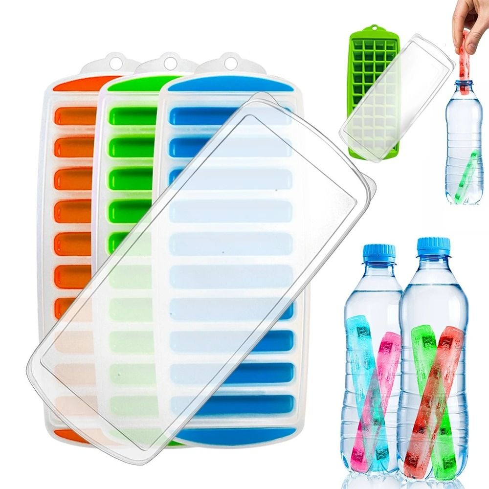DIY TPR Ice Cube Tray with Lid Water Sport Bottles Ice Stick Tray Mold Food Container Ice Maker Kitchen Accessories