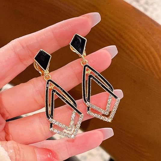 1 Piece Women's Black Ear Clips Clip On Earrings Non Pierced Earrings for Brides, Bridesmaids, Prom and Wedding