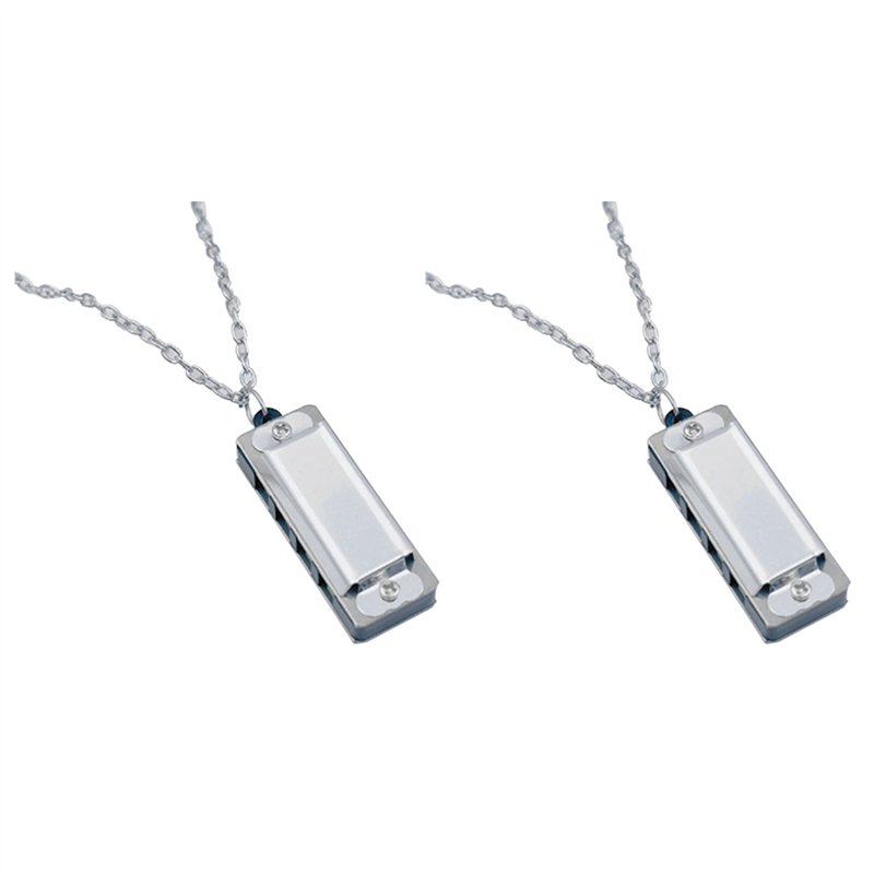 NAMUNY 2X Mini Harmonica Necklace 4 Hole 8 Tone Harmonica Portable Musical Instrument for Children and Beginners