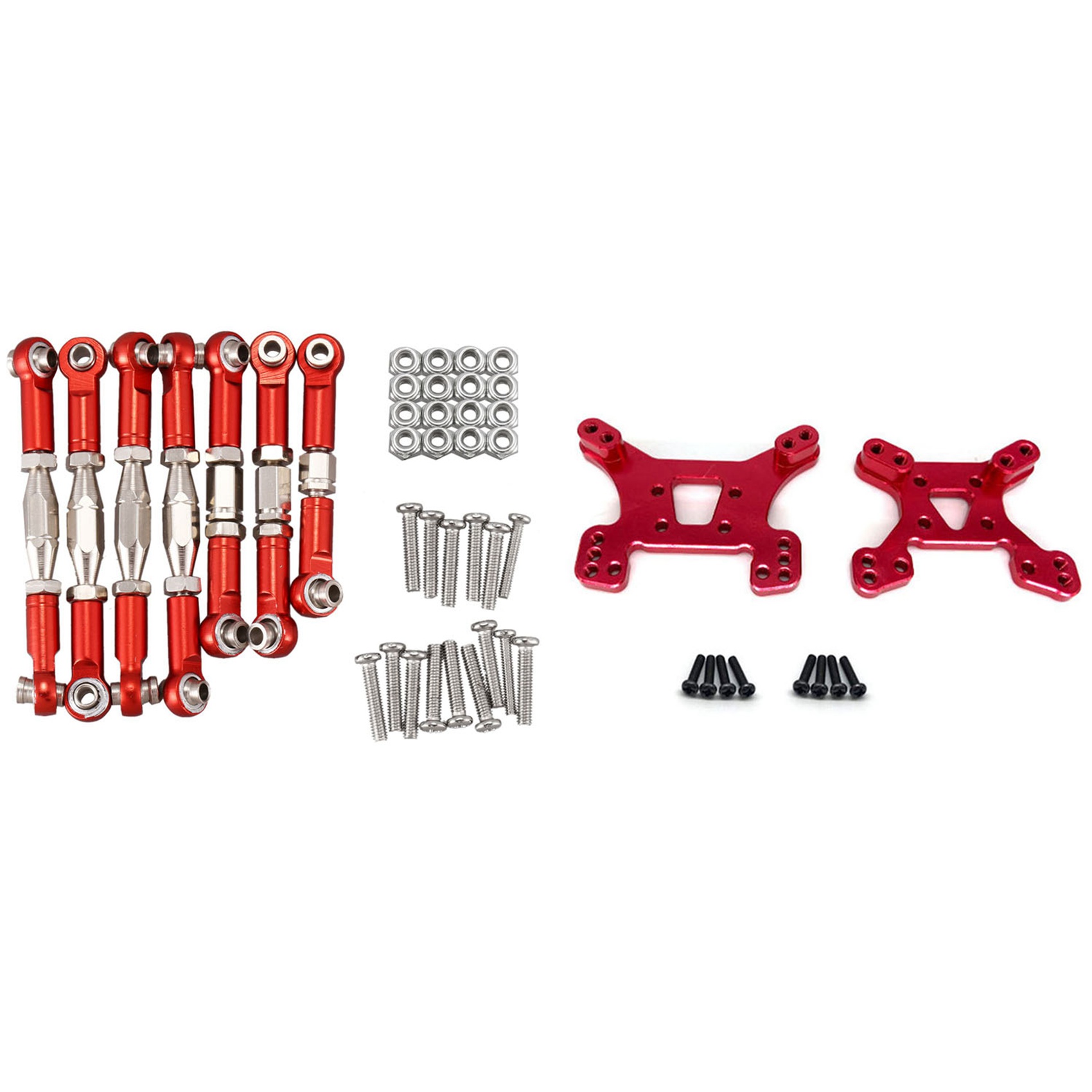 NAMUNY 2 Set RC Car Part: 1 Set Metal Linkage Servo Pull Rod Steering Tie Rod Set & 1 Set Front and Rear Shock Tower Board Set