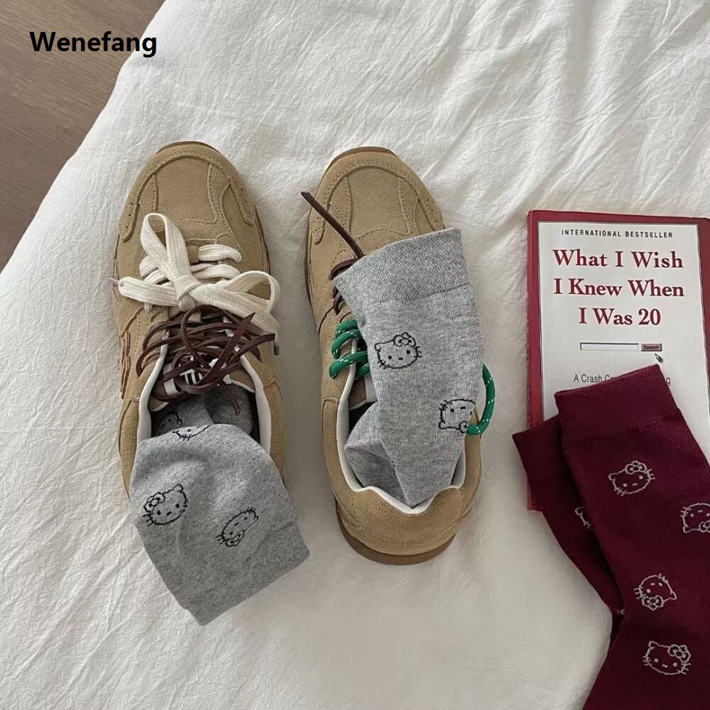 Wenefang Sanrio Hello Kitty Printing Sock Middling Length Socks Cartoon Luxury Cute Kitty Cat Pattern Pure Cotton Socks Warmth Knitted Socks