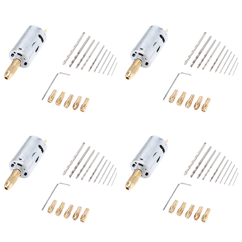 NAMUNY 4X Mini Electric Hand Drill Bit Set DC 12V Motor 0.5-3mm HSS Twist Drill Bit with 20Pcs Chuck Collets