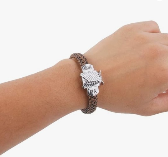 Anime Wings Emblem Bracelet for Men & Women - Vintage Braided Wristband with Scout Symbol Metal Charm, Adjustable Cosplay Fashion Accessory (1 Piece)
