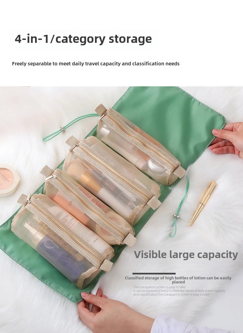 NEW Travel Cosmetic Storage Net Mesh Folding Makeup Portable Large Capacity Four-In-One Personal Foldable Wash Bag