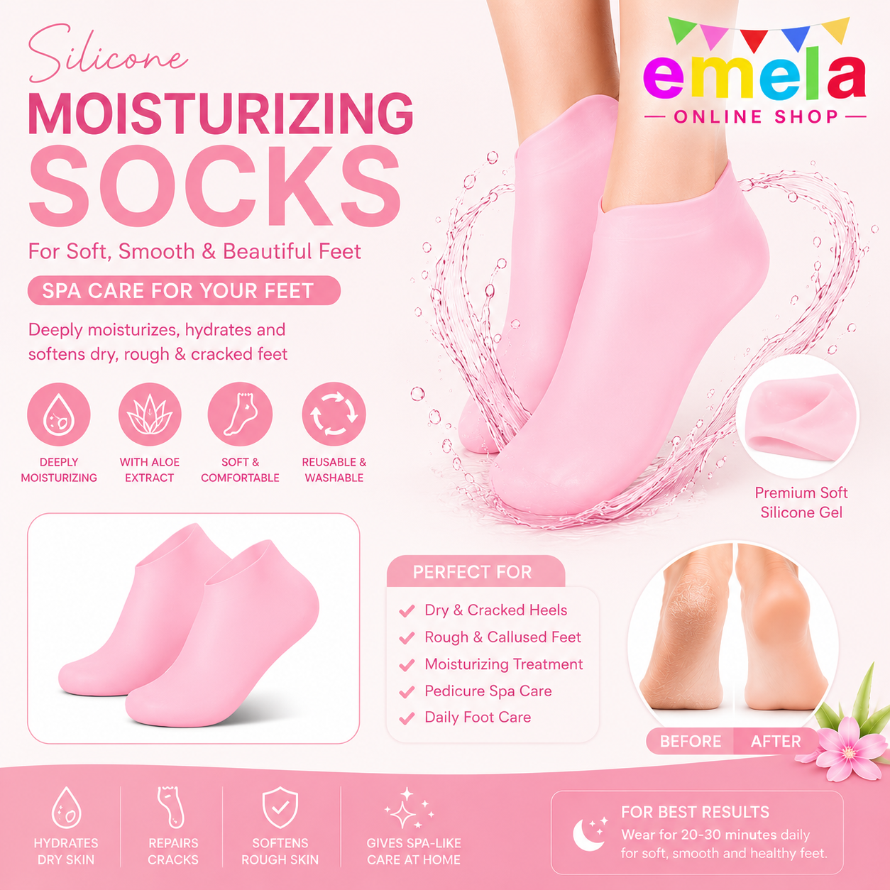 Silicone Socks For Women, Moisturizing Foot Socks, Soft Gel Socks, Aloe Socks, Women Spa Pedicure Socks