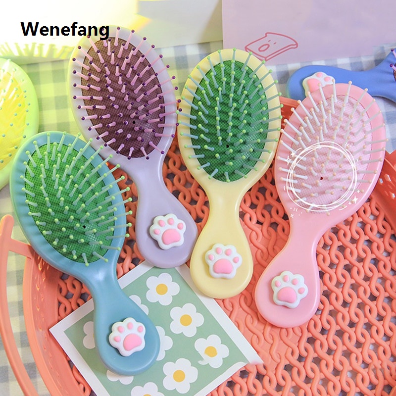 Wenefang Cute Candy Color Cat Claw Bow Anti-screw Hair Brush Comb Massage Portable Untangling Home Bath Hairbrush for Women Baby Things