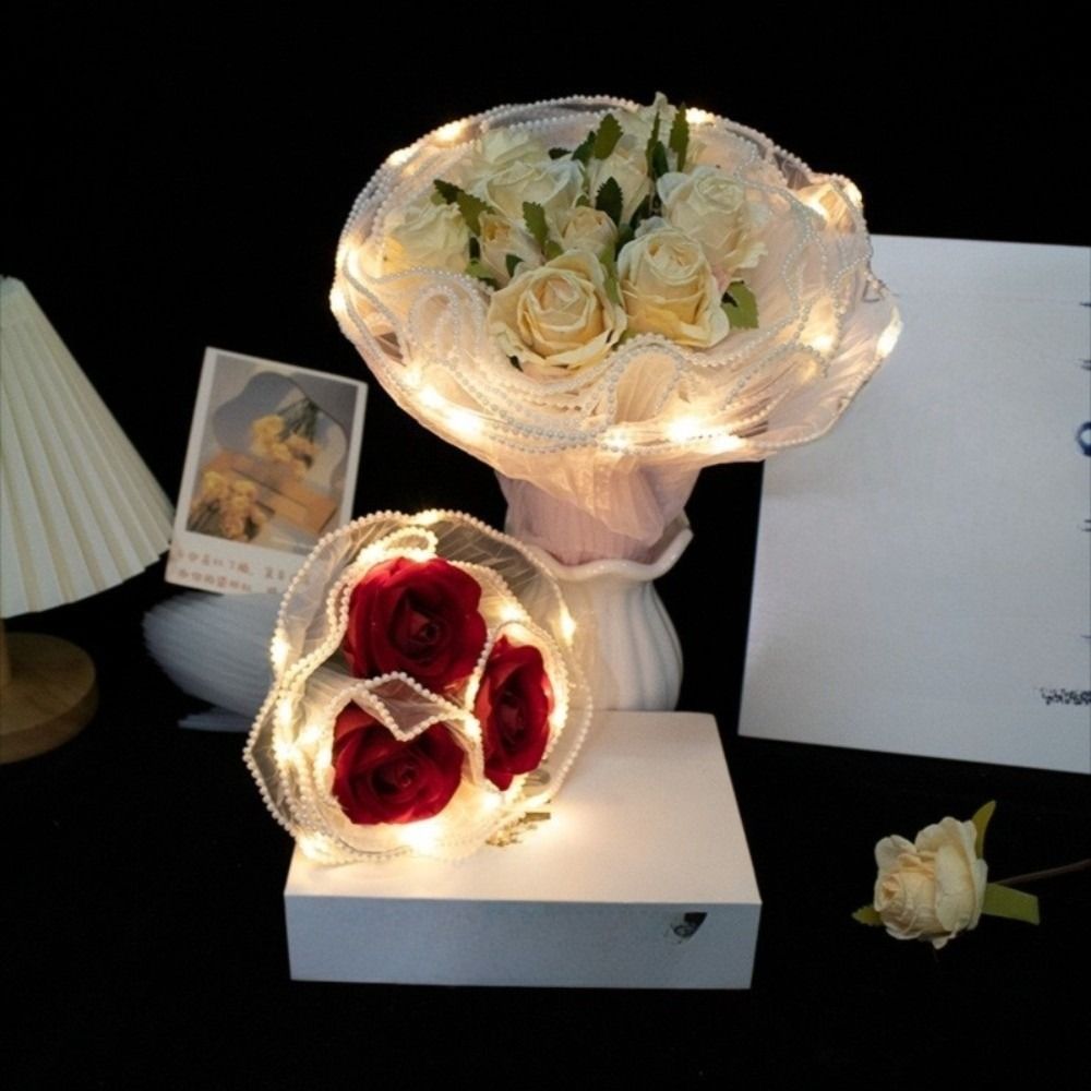 Small Fragrant Wind 28cm x 2 Meter Flower Wrapping Paper Lace Mesh Wrinkled Texture Bouquet Packaging Pleated Edge Pearl Wave Gauze Florist Supplies For Valentine's Day Wedding