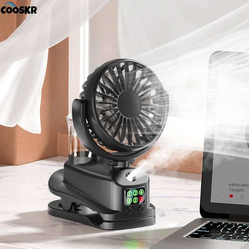 Portable Rechargeable Desktop Wireless Ceiling Electric Mini Spray Mister Humidifier 360° Rotating Clip Fan