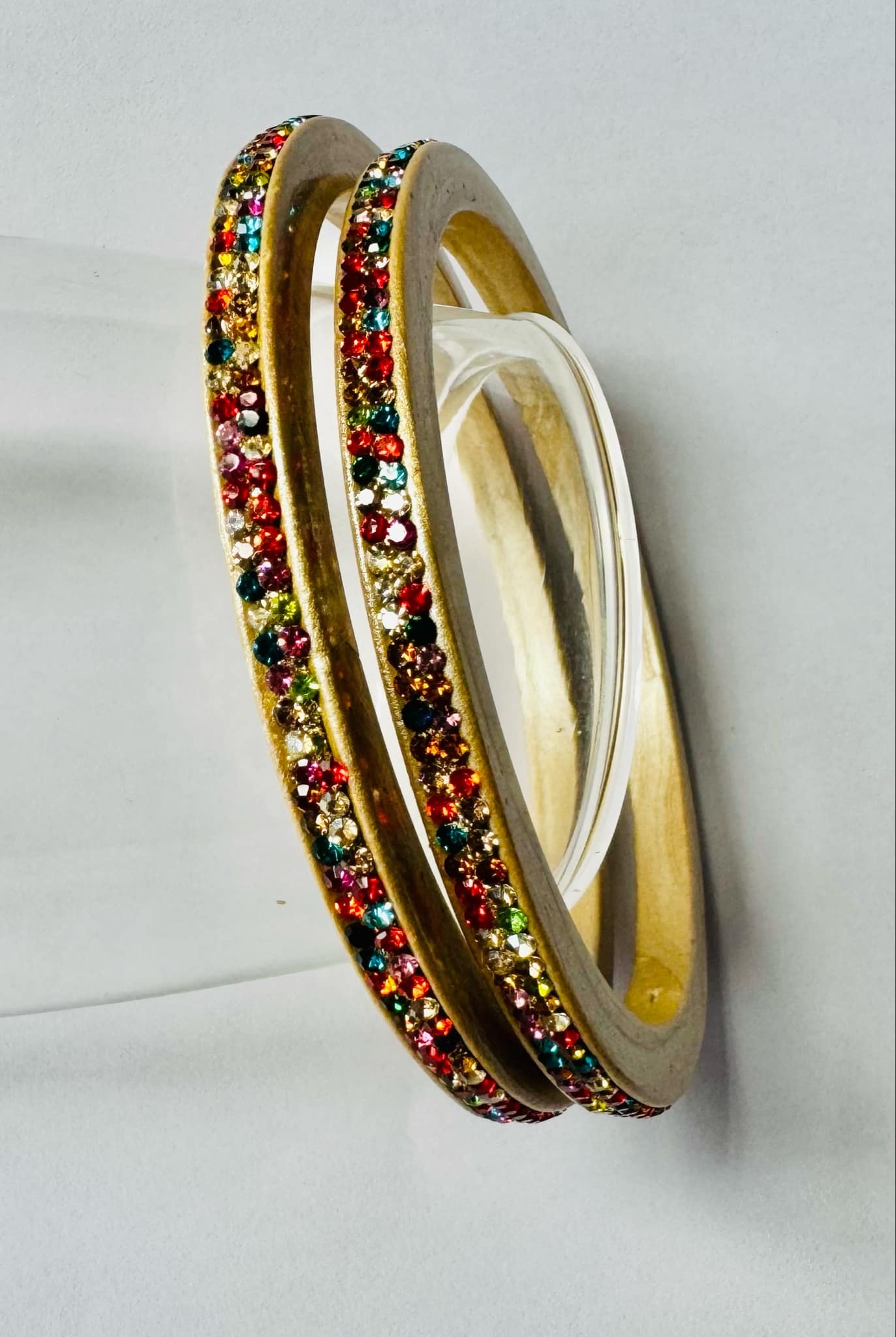 Multicolor Stone Stud Bangles/Chura/Chudi_2 Piece Set