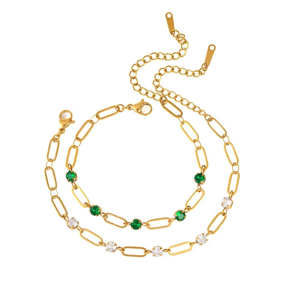 Luxury Exquisite Tennis Chain Bracelet Heart-Shaped Green White Zircon Stacked Bracelet Geometric Circular Women Jewelry Daily Wear