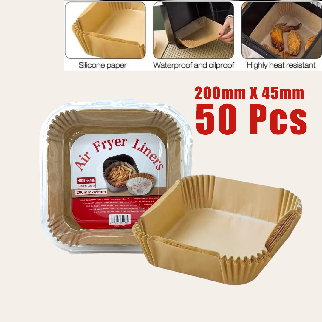 Air Fryer Paper Liners | No-Stick | Grease-Proof, Round Disposable Baking Sheets | 50 Pcs