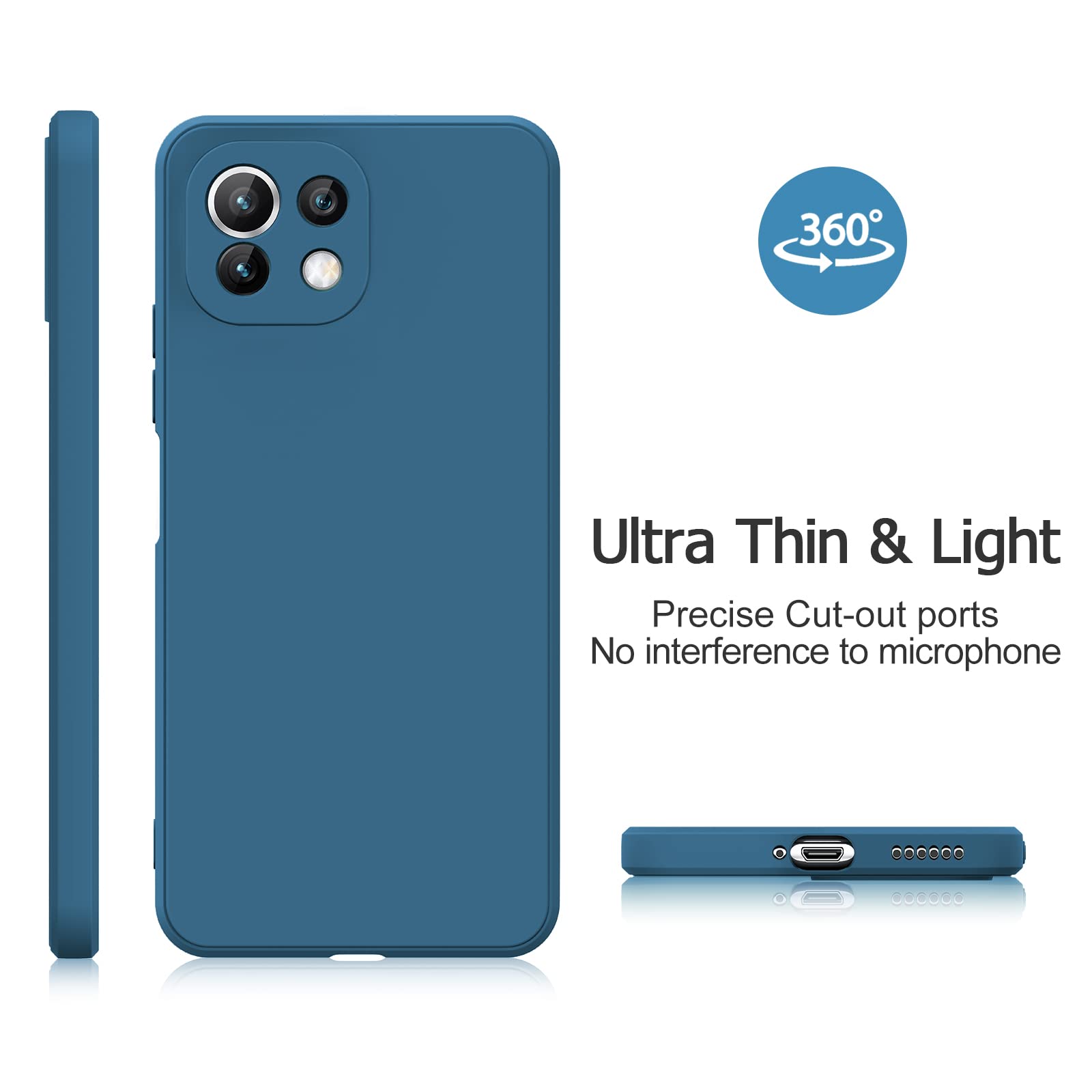 Back Cover for Xiaomi Mi 11 Lite 4G / 5G | Slim Silicone with Soft Lining Shockproof Full Body Bumper Case (BLACK/BLUE)