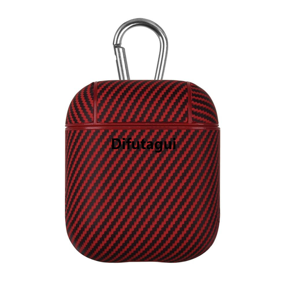 Difutagui (New) Carbon Fibre Texture PU Earbuds Box PC Case with Hook For AirPods 1 / 2 Sales promotion