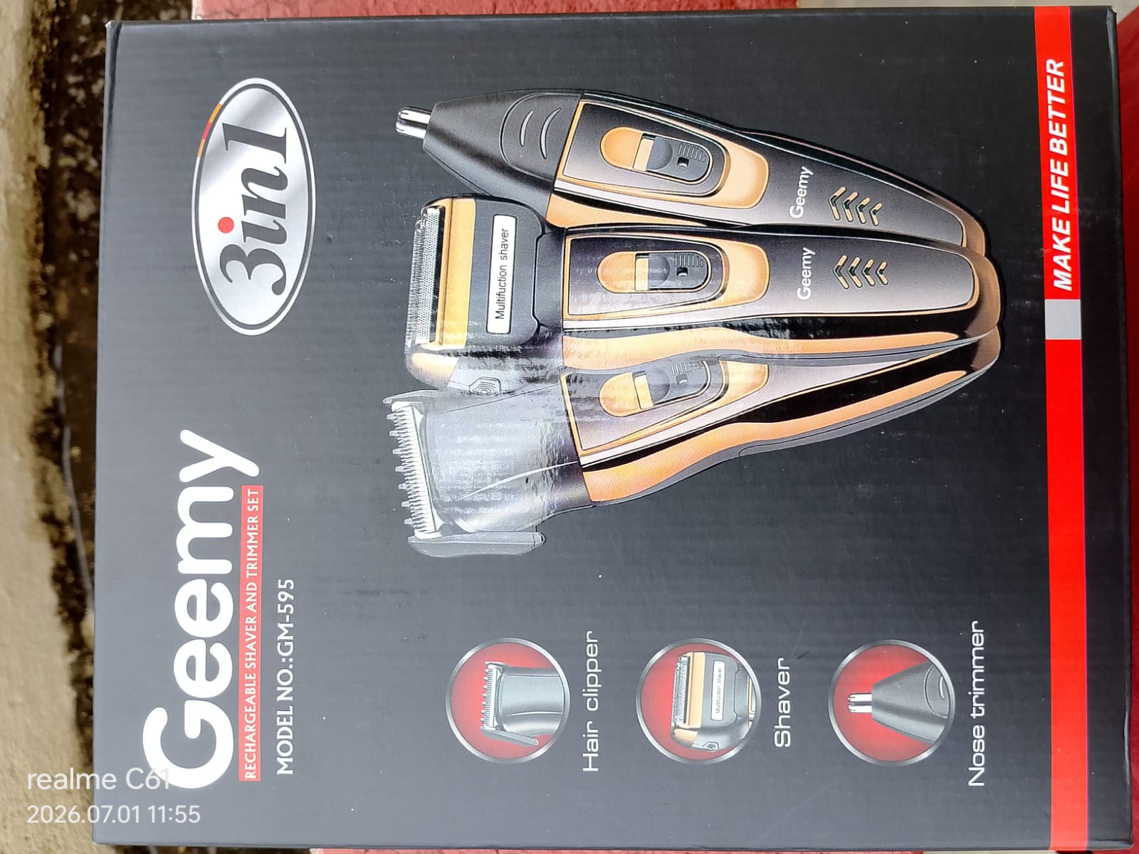 Geemy GM-573 3 In1 Rechargeable Multi Function Shaver And Trimmer Professional Hair Clipper