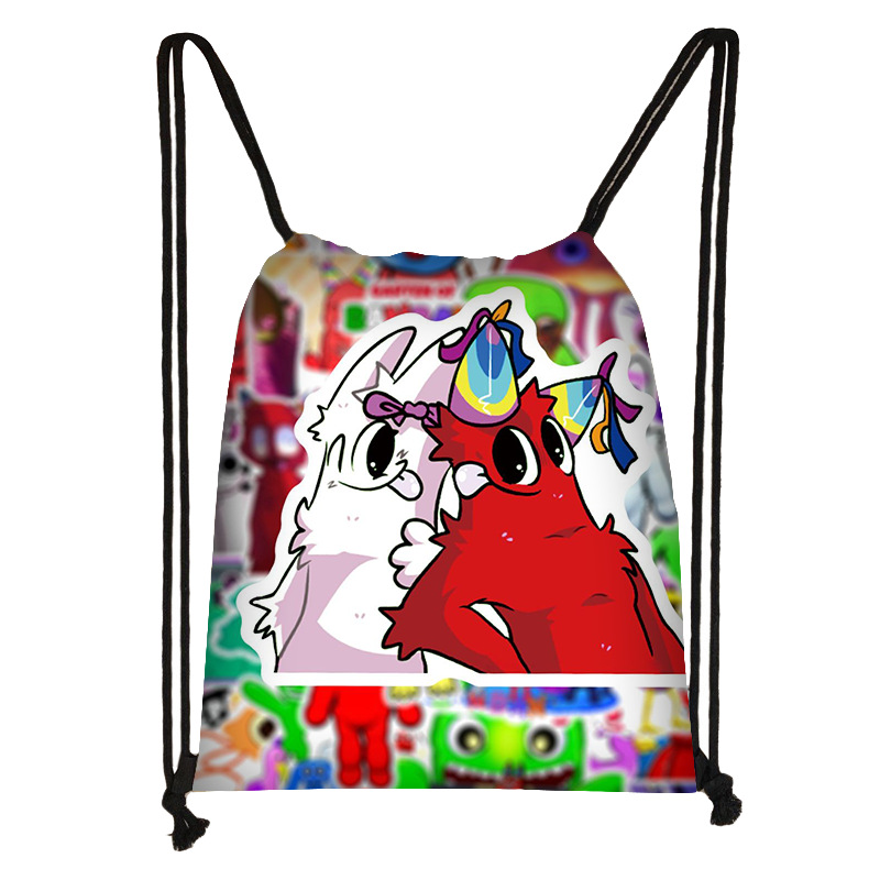 New Rainbow Friend Drawstring Pocket Elementary School Student Portable Backpack Oxford Cloth Bag Kids Cute Large Capacity Storage Bag