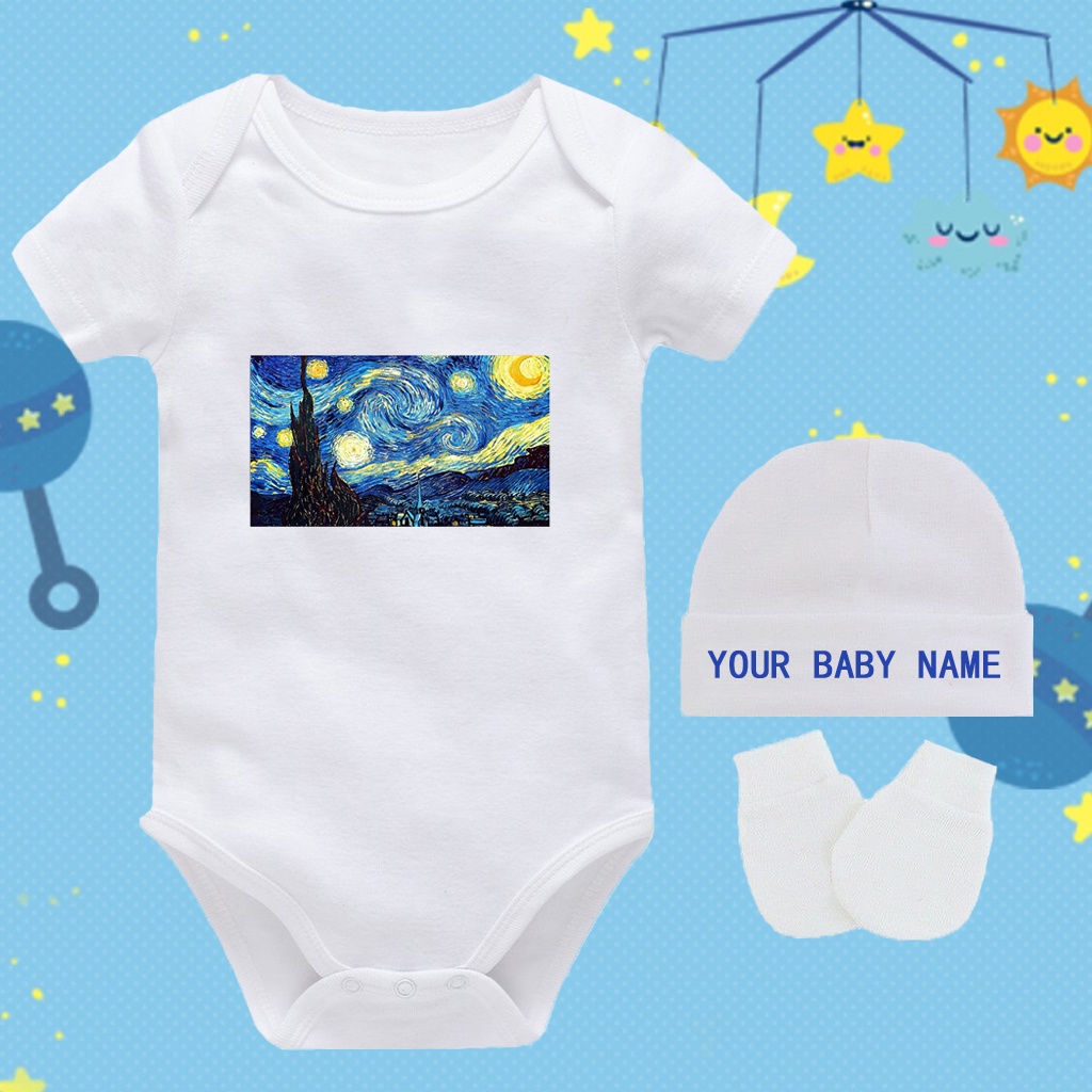 Van Gogh starry sky Monthly Baby Milestone Romper For Boys In Baju Jalan Baby Girl Style Customizable name