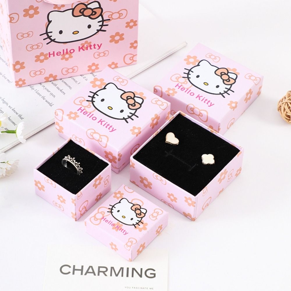 New Portable Hello Kitty Jewelry Storage Boxes Sanrio High-end Jewelry Handbag Cartoon Necklace Ring Packaging Box Girls