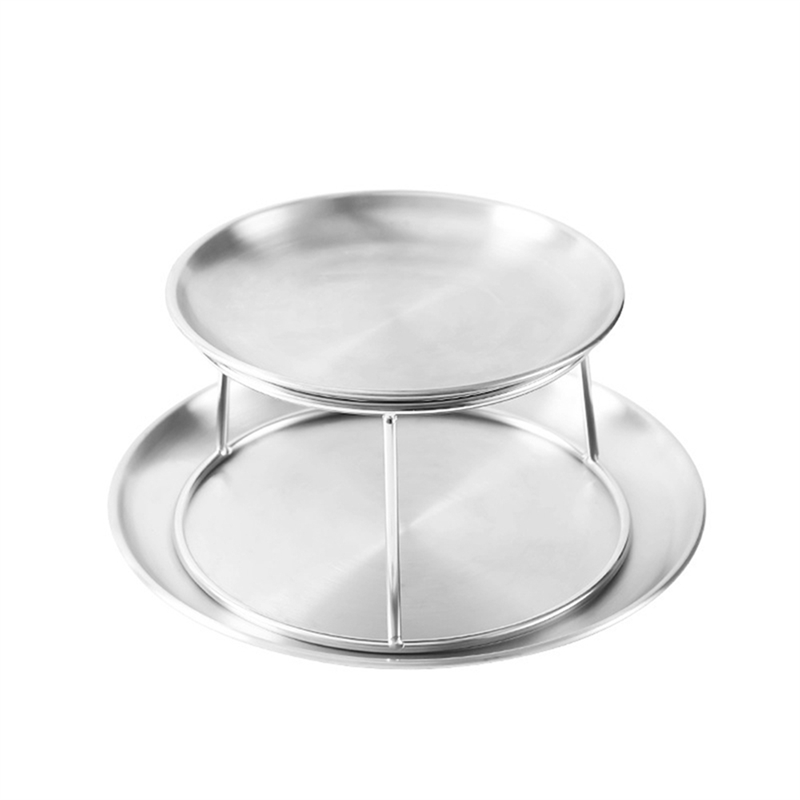 fasdaga 2X Seafood Plate Set Double Stainless Steel Snack Plate Afternoon Tea Cake