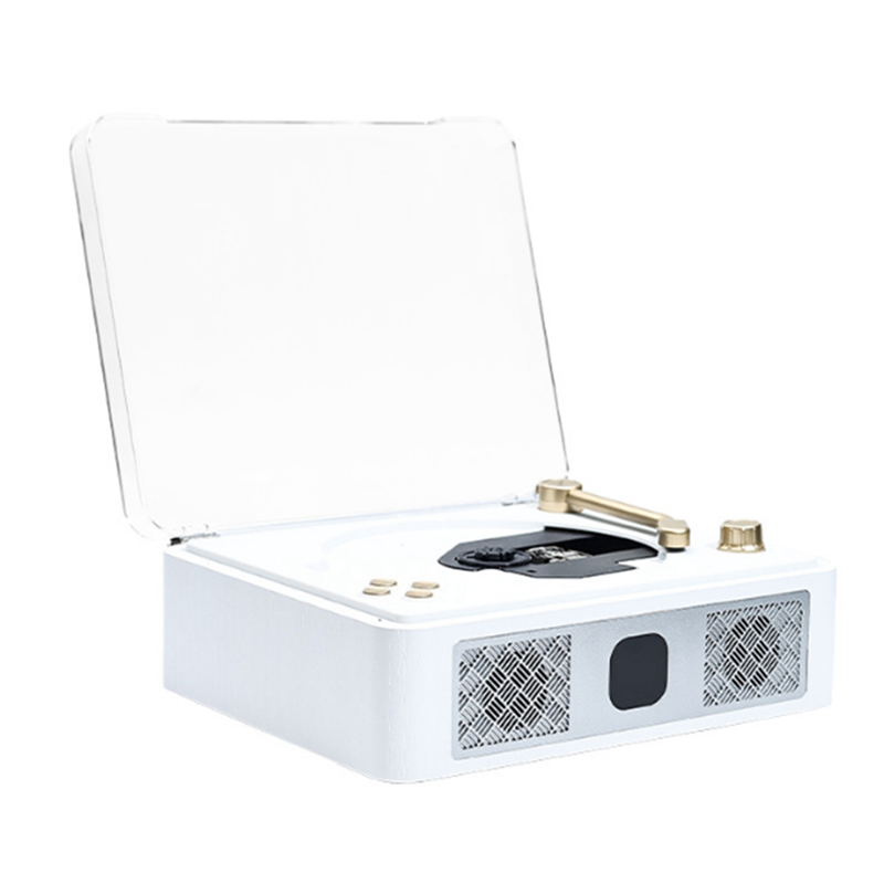JAERBEE Bluetooth Desktop CD Players for Home Built-in Speakers Rechargeable Headphone Jack Vintage CD Player White
