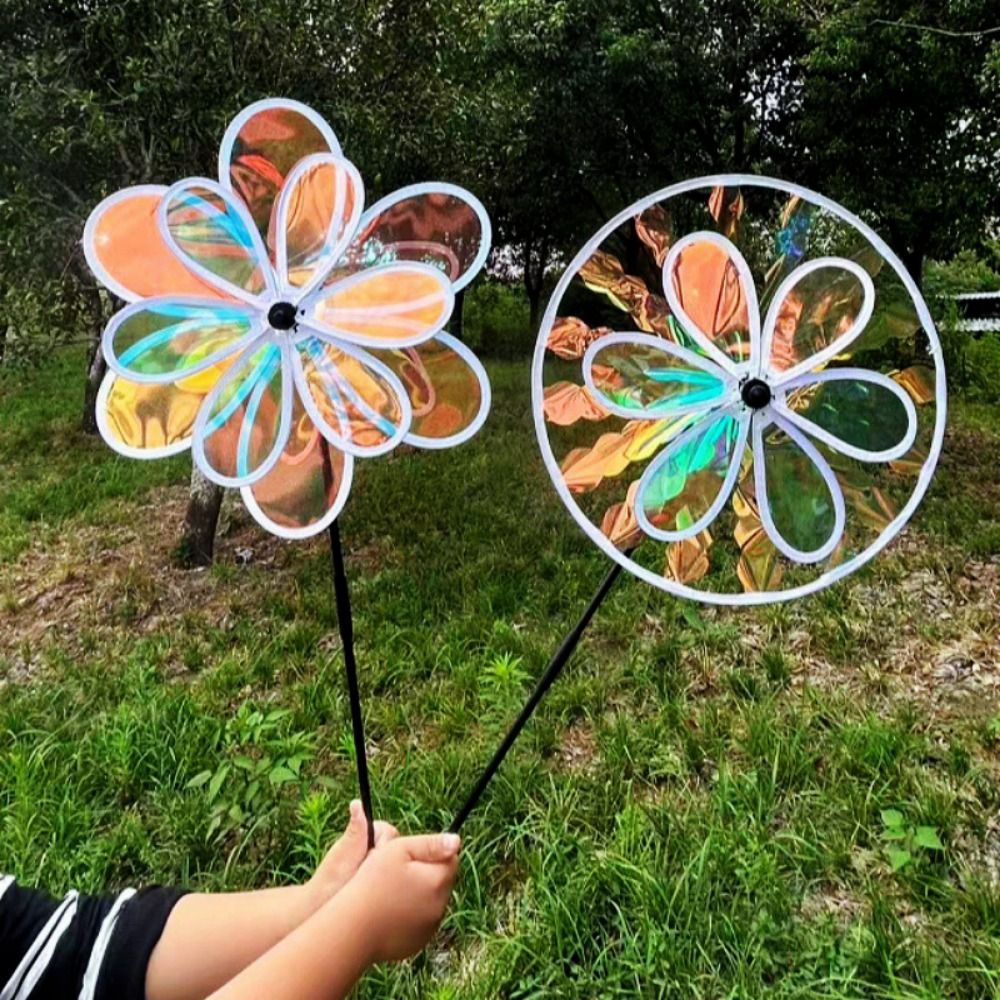 New Multistyles Sunflower Windmill Diameter 27~38cm Double Layer Laser Dazzling Rotating Sunflower PVC Large Turntable Windmill Outdoor Party Picnic Decor