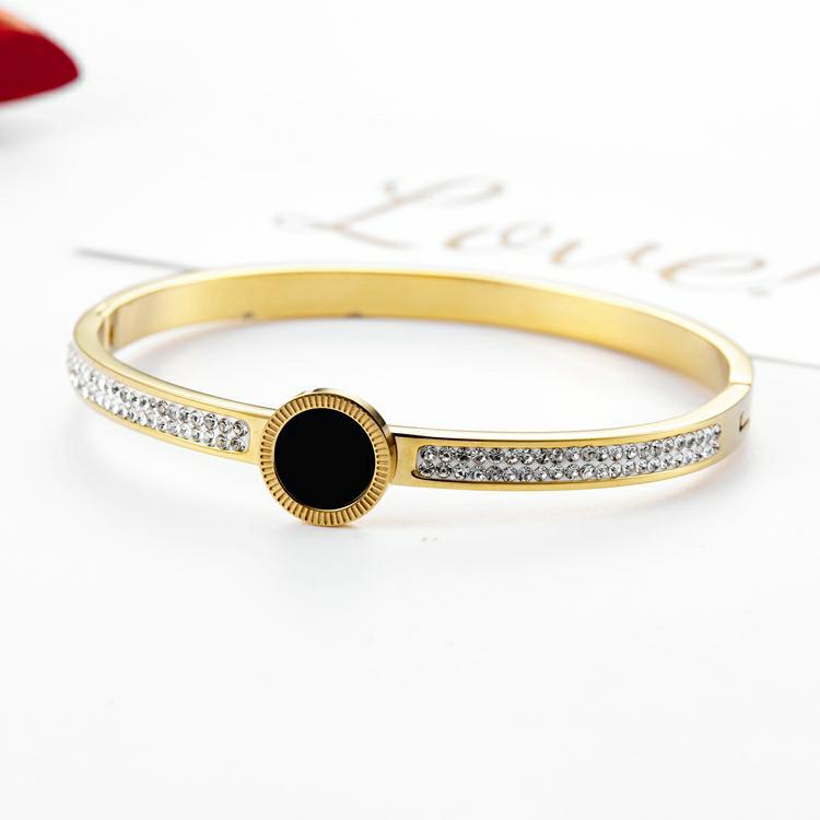 【Mega Dongdaemun round diamond bracelet women's simple fashion Roman spring geometric metal titanium steel