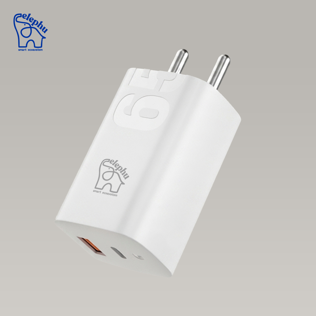 Elephu ep 65U | Super Fast Charger Dual Port|65 Watt Super charger| Type C USB Type C To C Cable Included Rapid Charging Adapter Multi Device Support |1 year warranty - image 1