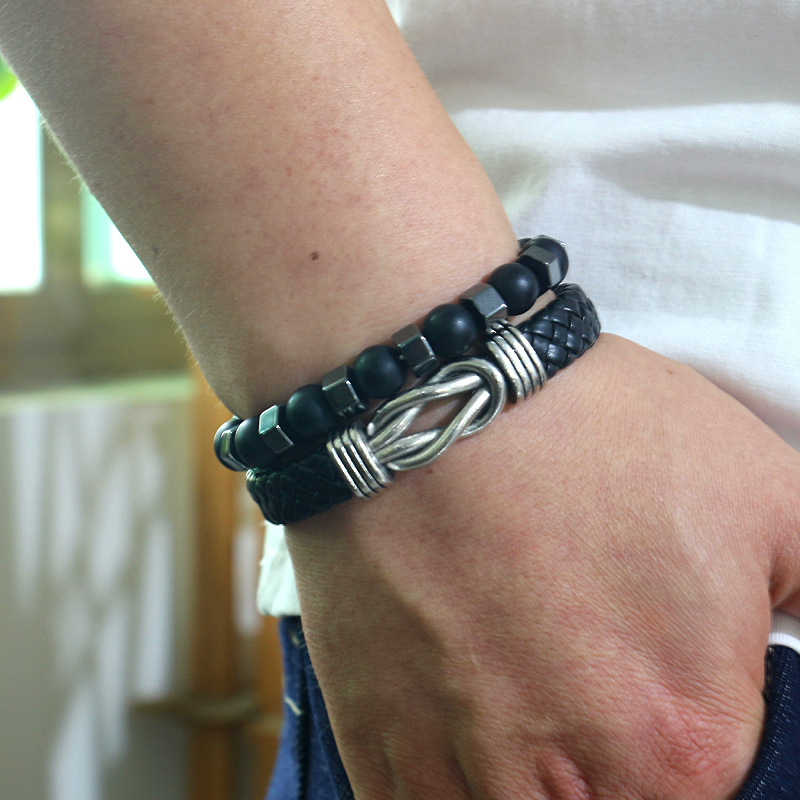 【New Arrivals】Wish Frosted Beads Black Gallstone Elastic Bracelet Men's Personalized Simple Retro Beaded Bracelet
