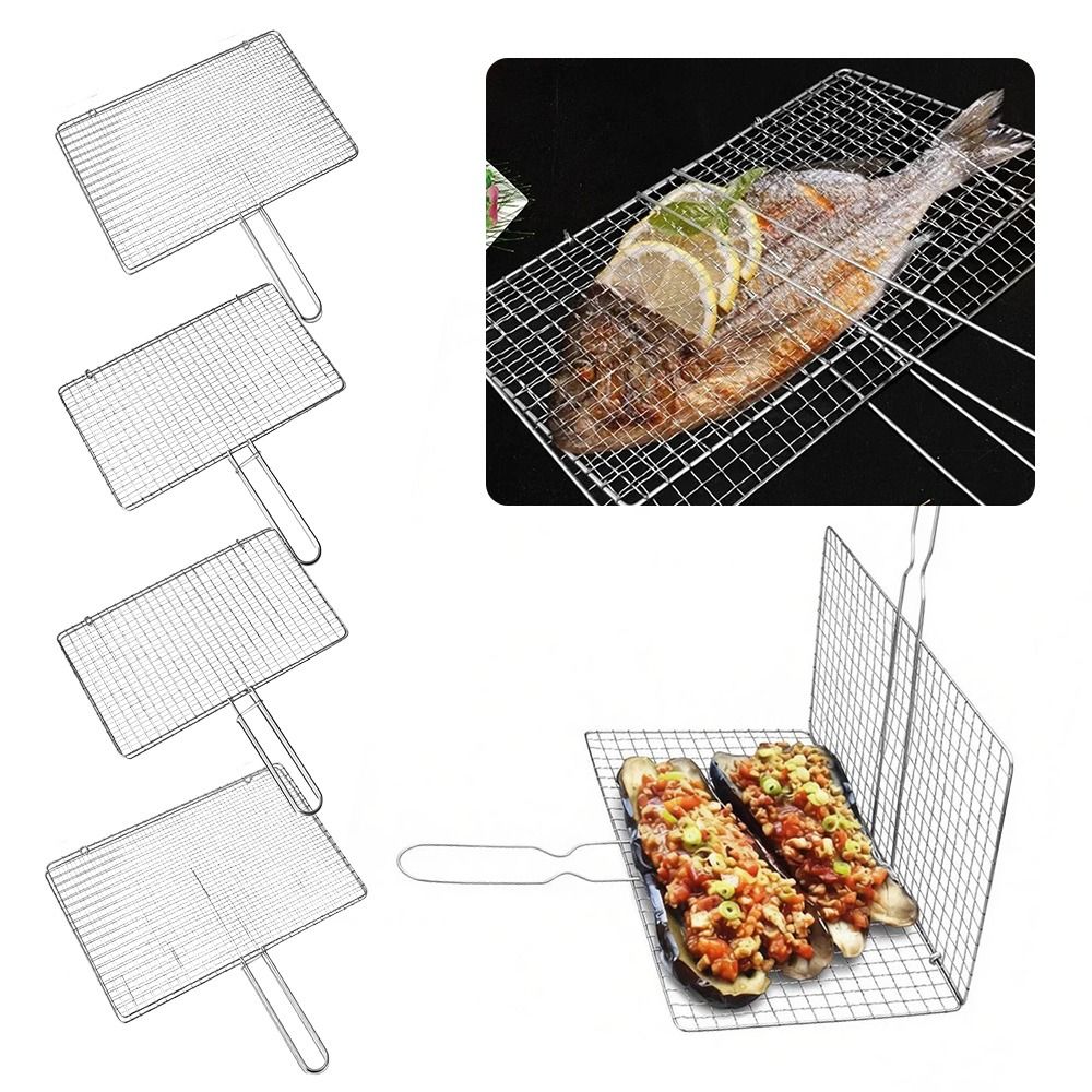 Durable Stainless Steel Fish Grilling Rack Double-sided Square BBQ Grill High Temperature Resistant Thickened Barbecue Tools