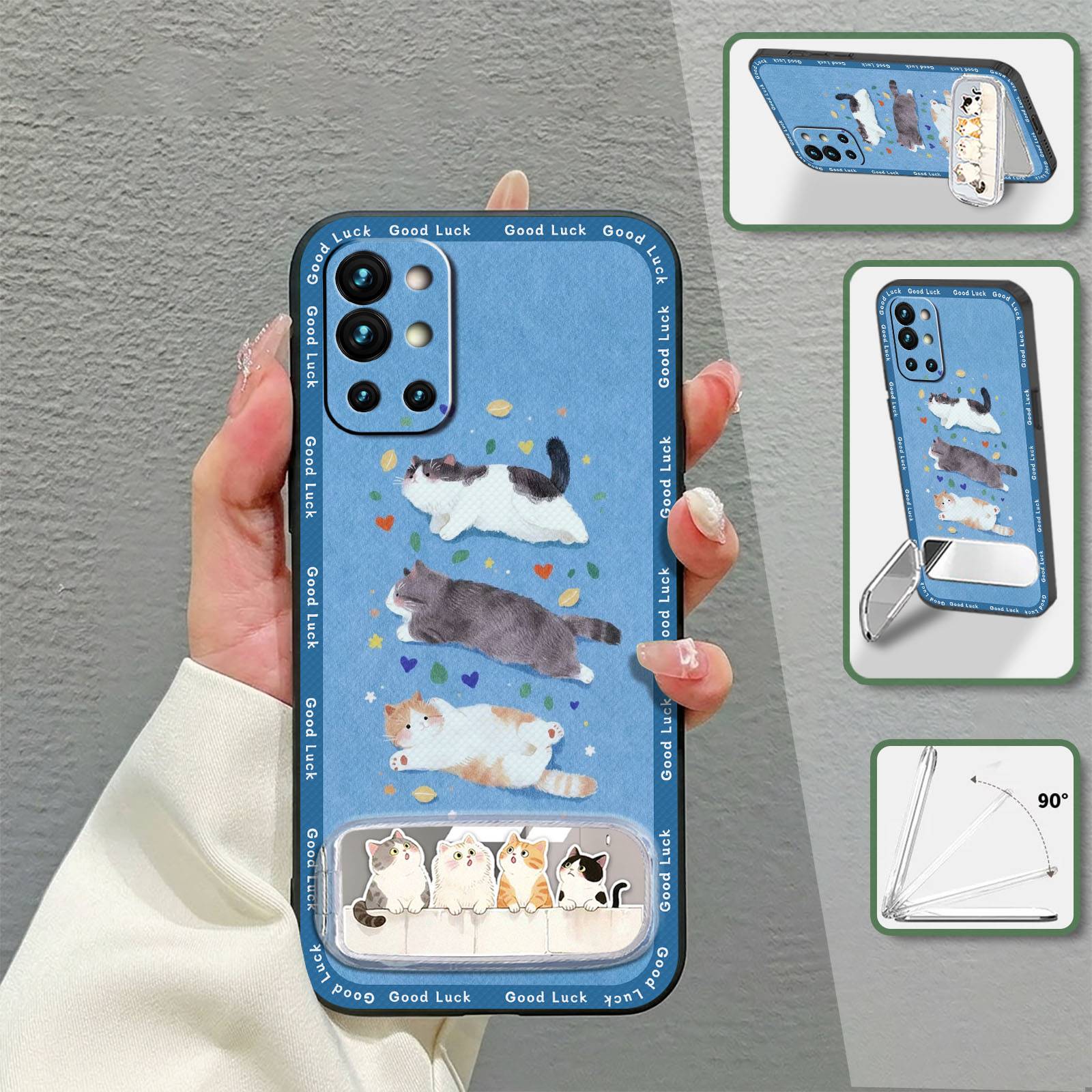 Phone Holder TPU Phone Case For One Plus 9R/1+9R Plush Soft case Cloth Patch Waterproof Silicone Kickstand Shockproof 3D