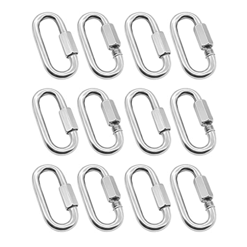12 PCS Quick Link 5/32 Inch Heavy Duty Carabiner D Shape Chain Links 304 Stainless Steel Quick Link for Camping Hiking Outdoor Equipment Locking