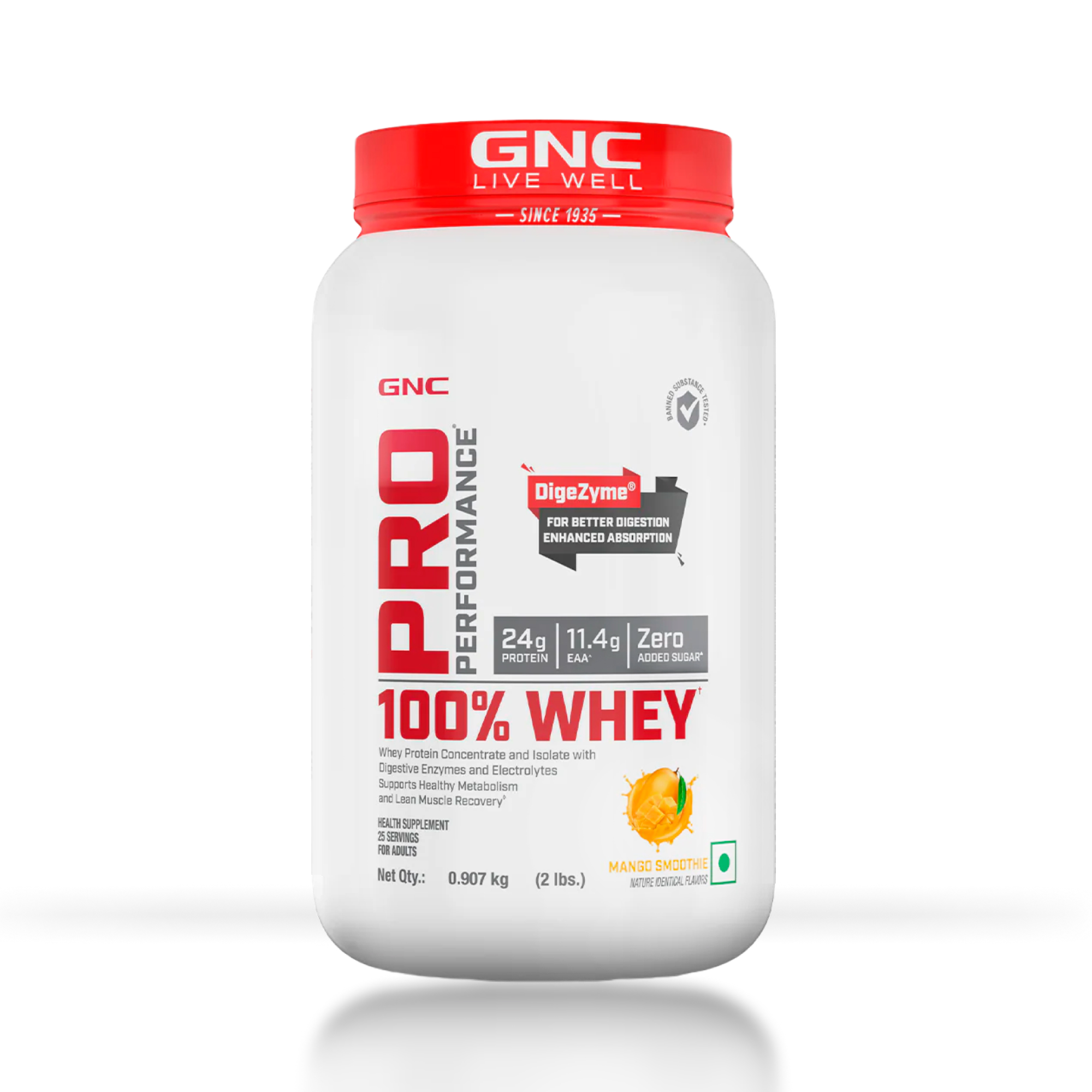 GNC 100% Whey Protein 0.907Kg (35g Serving) For Boosts Strength & Endurance With Faster Recovery & Lean Muscles Gains