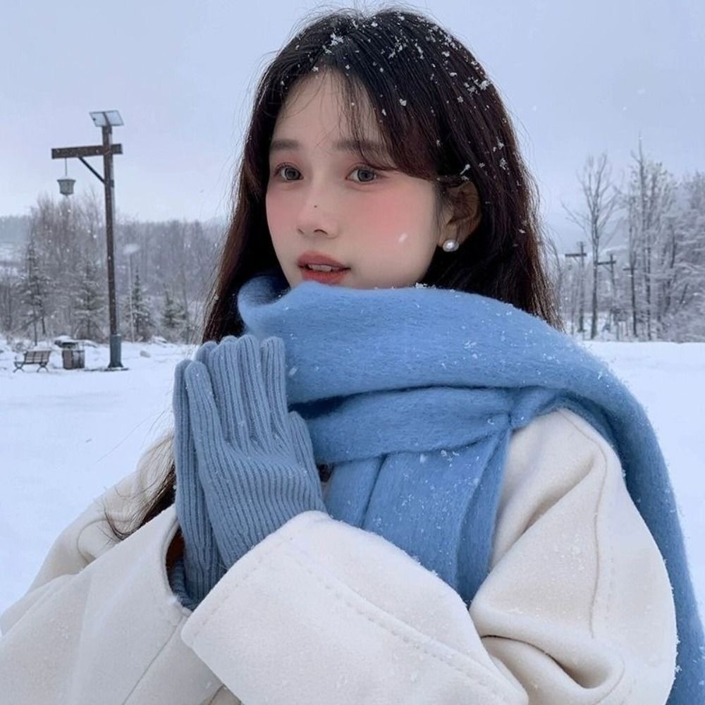 1PC New Soft Winter Cashmere Scarf Solid Color Warm Long Tassel Scarves Mohair Thickened Wrap Shawls For Women Girls