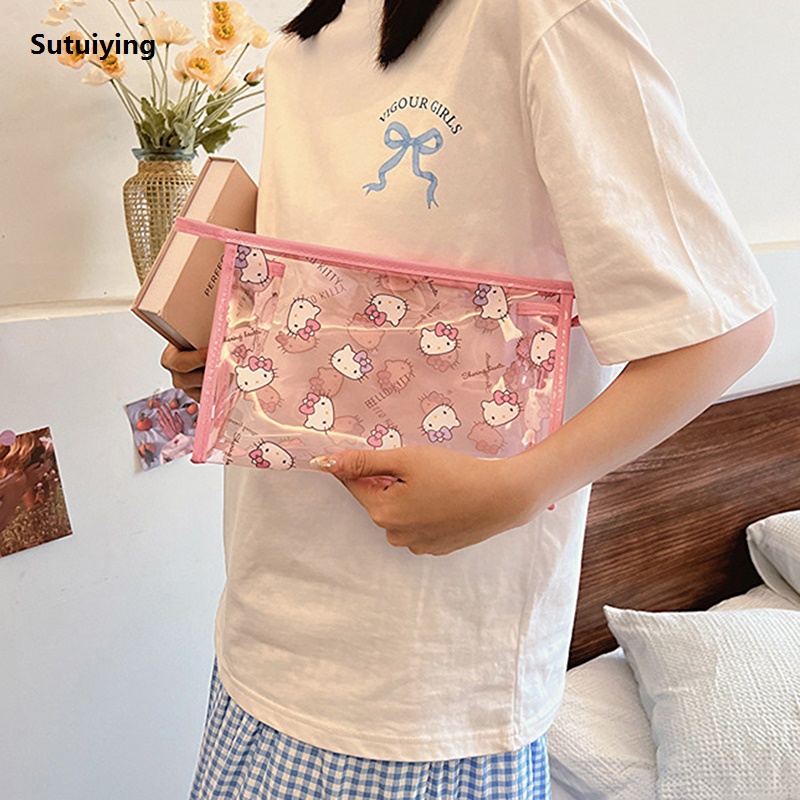 Sutuiying Transparent Sanrio Hello Kitty Cosmetic Bag Cinnamoroll Handbag 【2025 Version】 Kuromi Waterproof Toiletry Bag Fitness Bathing Beach Bag Queena