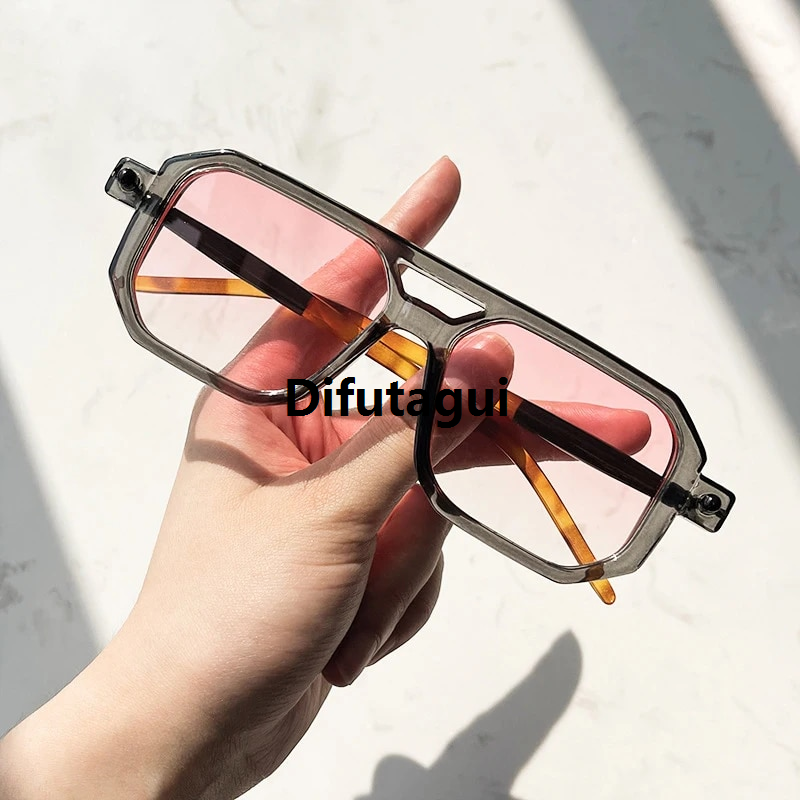Difutagui High Quality KAMMPT Vintage Square Sunglasses for Men Fashion 2022 Retro Luxury Double Bridge Male Sun Glasses Eyewear Trendy Brand Design Shades
