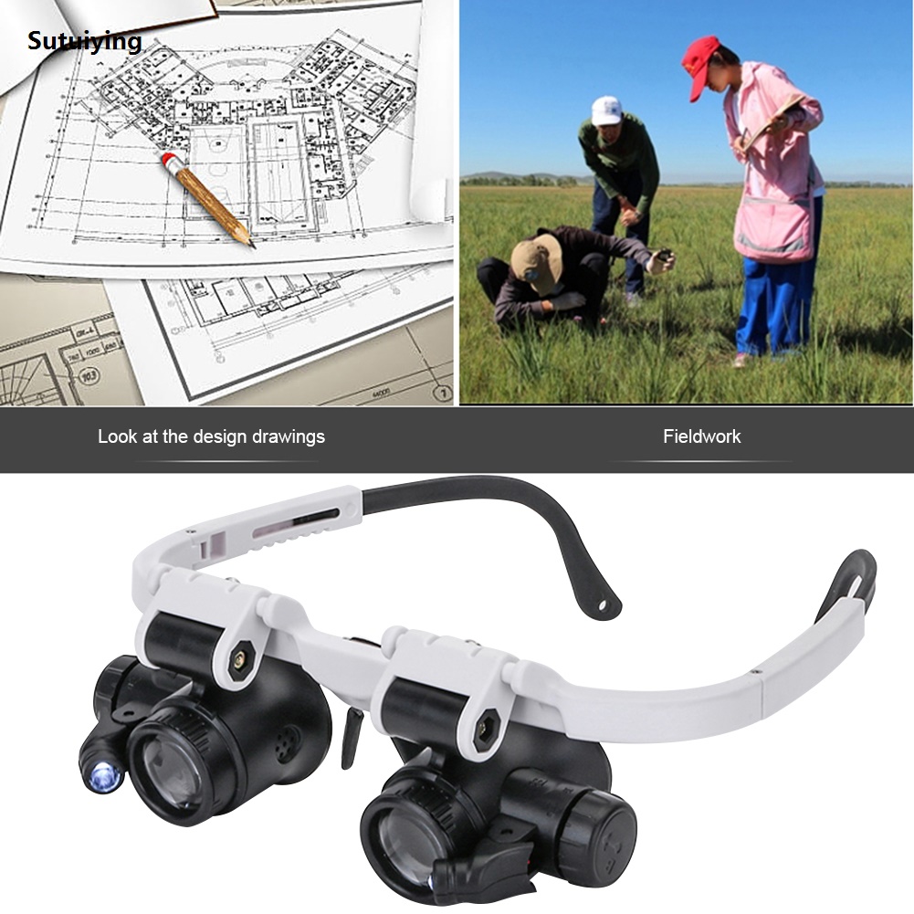 Sutuiying 1Pcs Telescopic Magnifier Glasses Loupes with 2 LED Lights Magnifier Bargain price Magnifying Eyewear for Reading Jeweler 23X/15X/8X