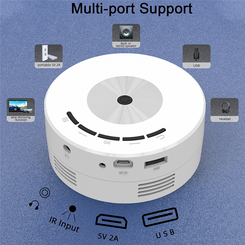 YT200 Mini Projector Wired Projection LED Home Media Player Audio USB Video Same Screen Mirror