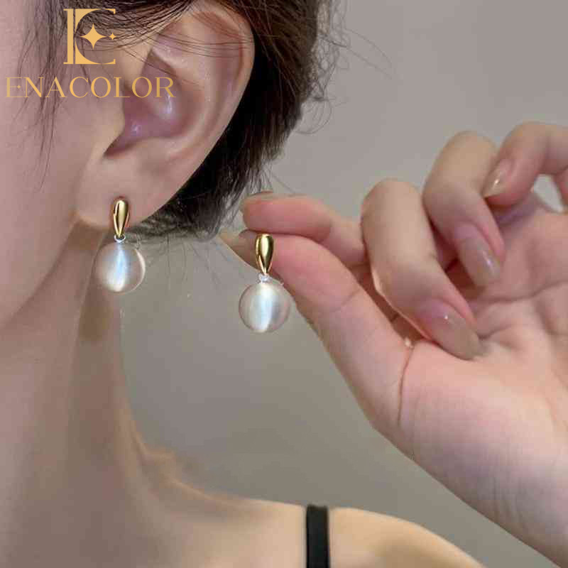 Enacolor Luxury Frosted Pearl Niche Earrings for Women Girls Daily Use Accessories High Quality Earring Gift for GF Jewelry Accessories