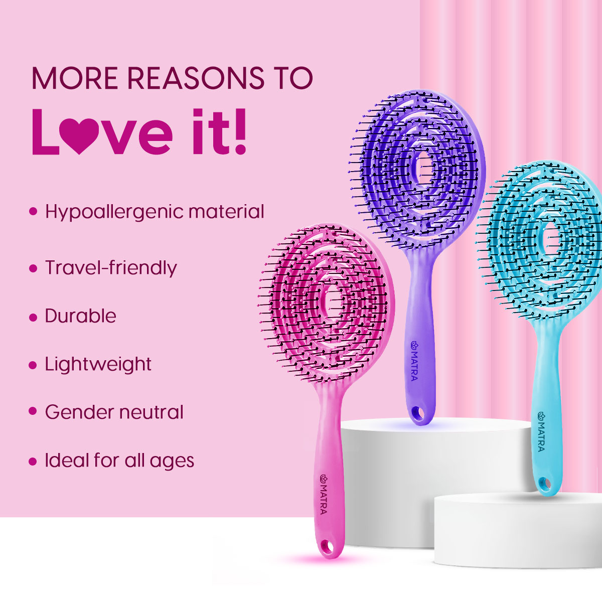 Round Paddle Vented Detangling Brush | Faster Blow Styling Hair Brush, Wet and Dry Air Massage Comb for Thick and Curly Hair