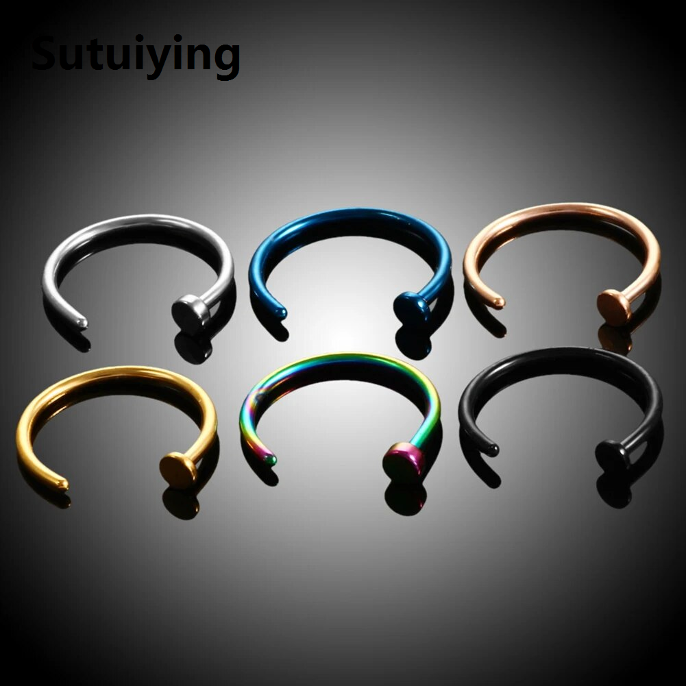 Sutuiying 1PC Women Stainless Steel Nostril Nose Hoop Stud Rings Clip On Nose Rings Nose Earring Piercing Fashion Jewelry