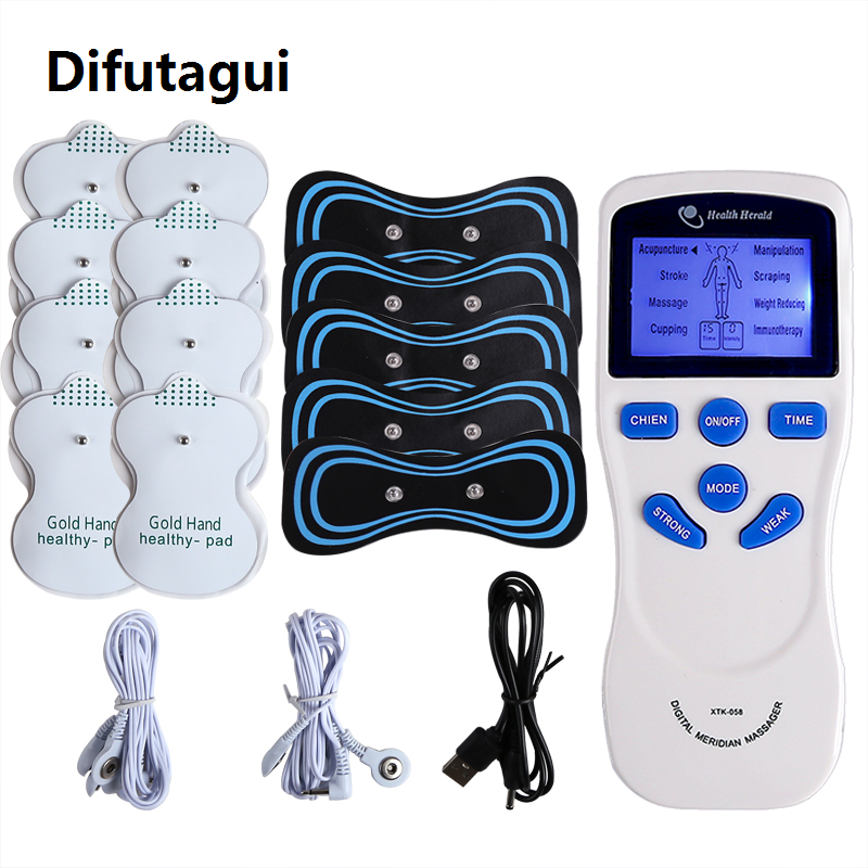 Difutagui High Quality Dual Channel Massager Machine Back Neck Electrode Massage Machine Muscle Fitness Relaxing 8 Modes Electrode Patch Accessories