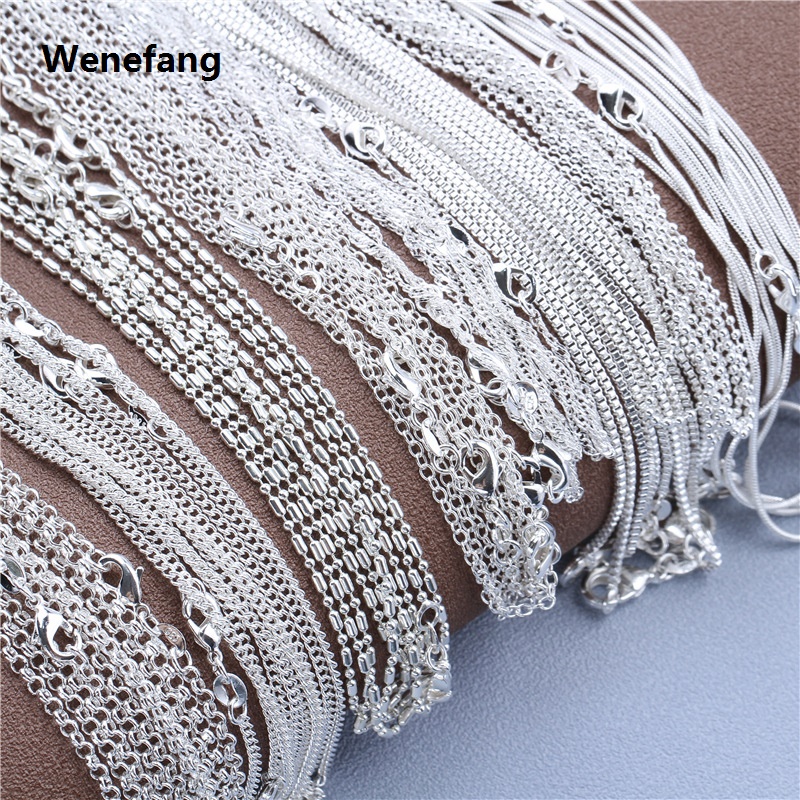 Wenefang 1pcs 925 Sterling Silver 16-30 Inches Rolo Bead Figaro Chain Necklace for Men Women 9 Designs Fashion Jewelry