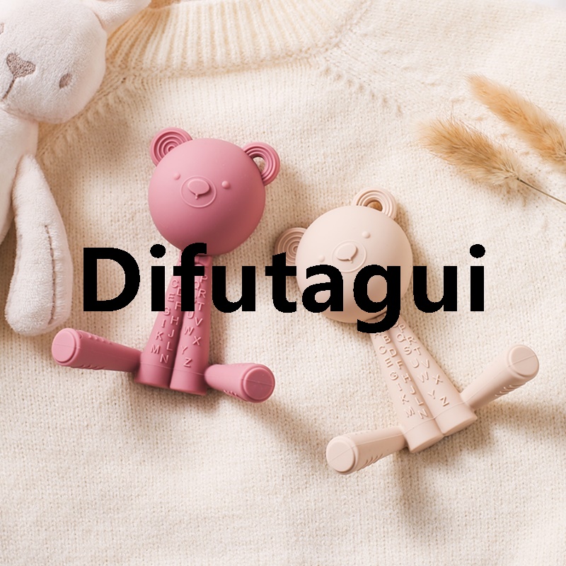 Difutagui 1PC Baby Silicone Teether Toys Infant BPA Free Silicone Bear Soft Fashion Soothing Hand Teething Toys Newborn Training Grip Chew Toys