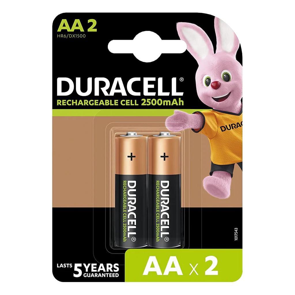 Duracell - Rechargeable Aa 2500 Mah Dx1500 Nimh 1.2V Batteries Long Lasting Power 5 Year Pack of 2 Piece
