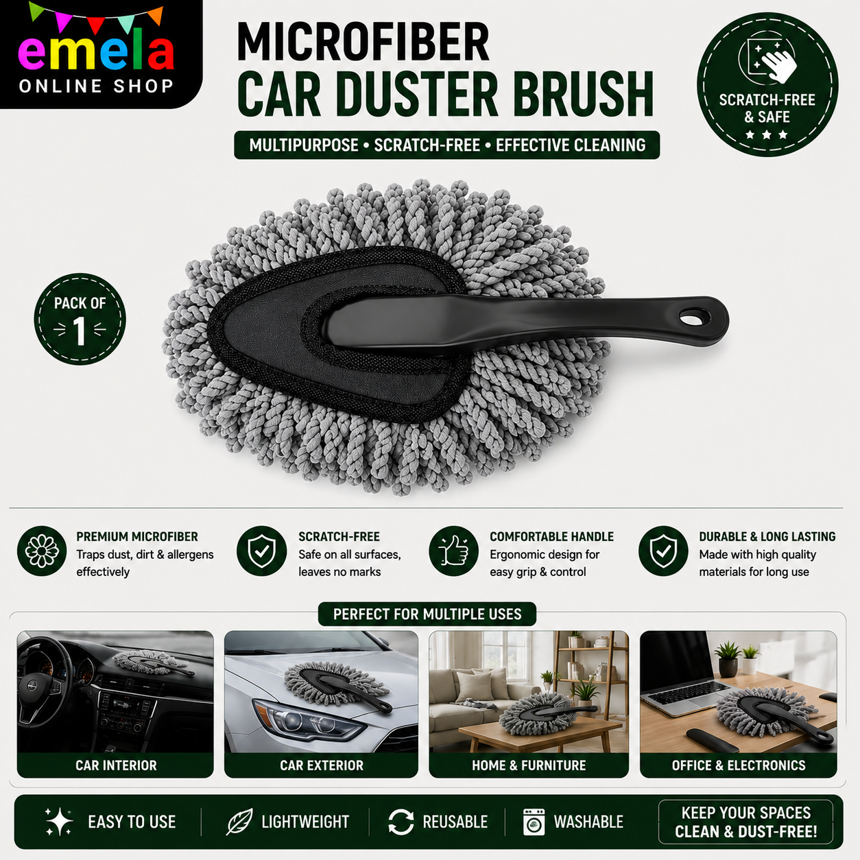 Microfiber Car Duster Brush, 8 cm, Multipurpose Scratch-Free Cleaning Tool for Home and Auto Pack of 1