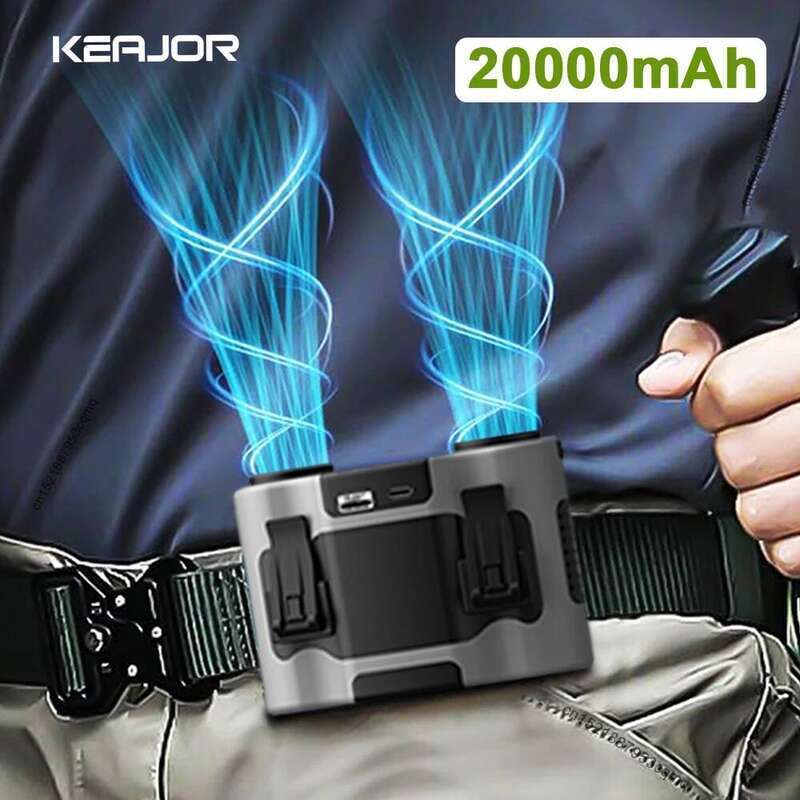 20000mAh Outdoor Hanging Neck with Power Bank 5 Strong Wind Portable Waist Clip Fan for Sports Working