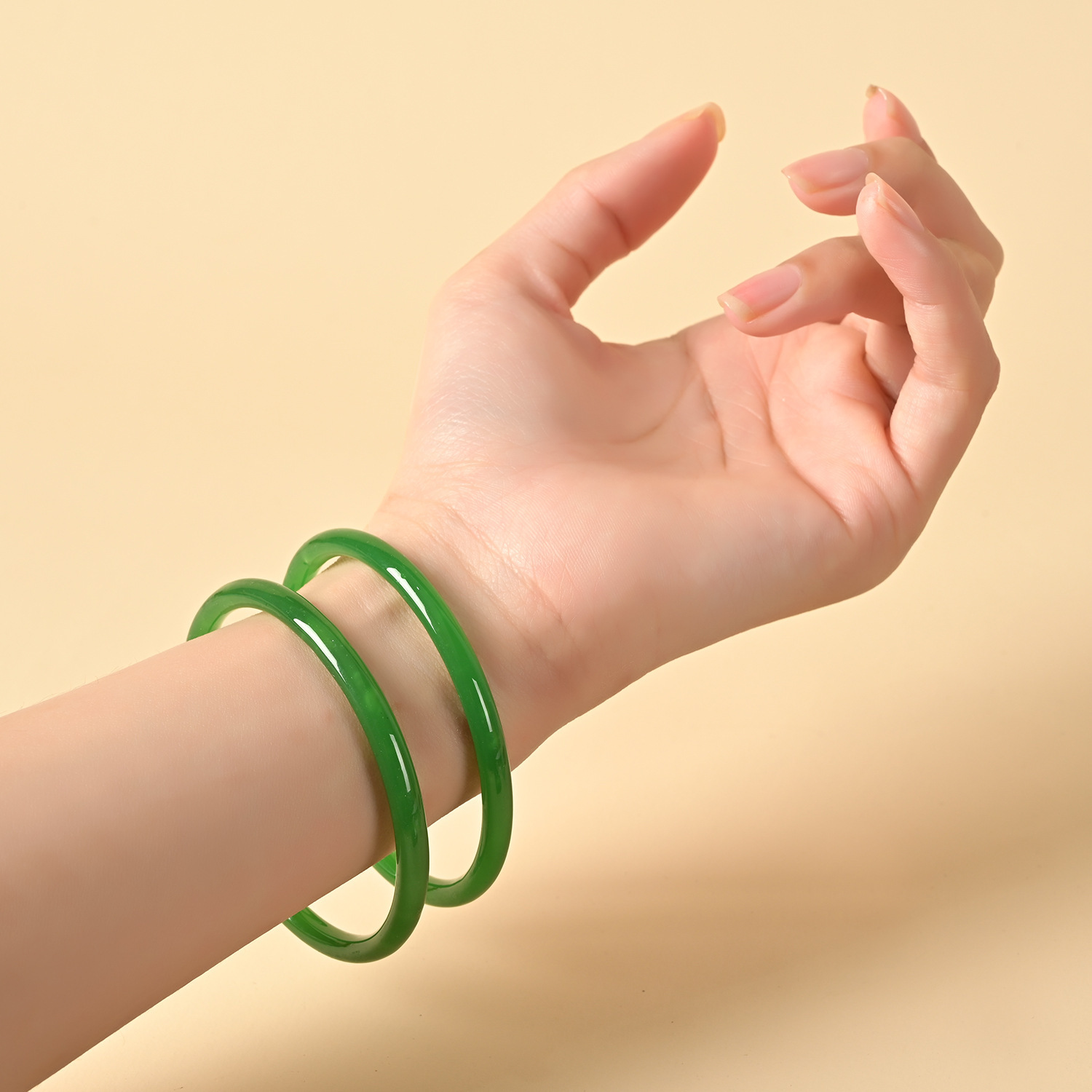 【Year-End Glaze Imitation Jade Bracelet, plain Ring, Jingle Bracelet, Color Girl Bracelet, Antique Han Clothing Women's Fashion